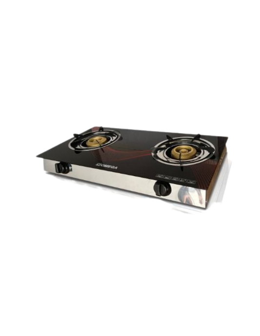Omega OM002 Glass top Stainless Steel Body Two Burner Gas Stove